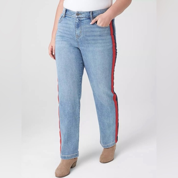 LB Jean Light with Red Blue Side Stripe NWOT - Picture 1 of 7